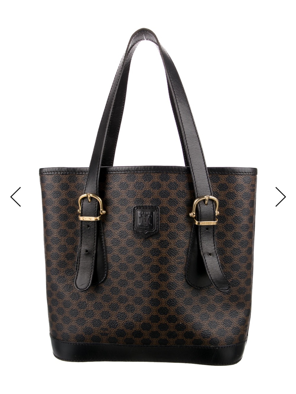 Celine Brown and Black Logo-Print Leather Trim Tote